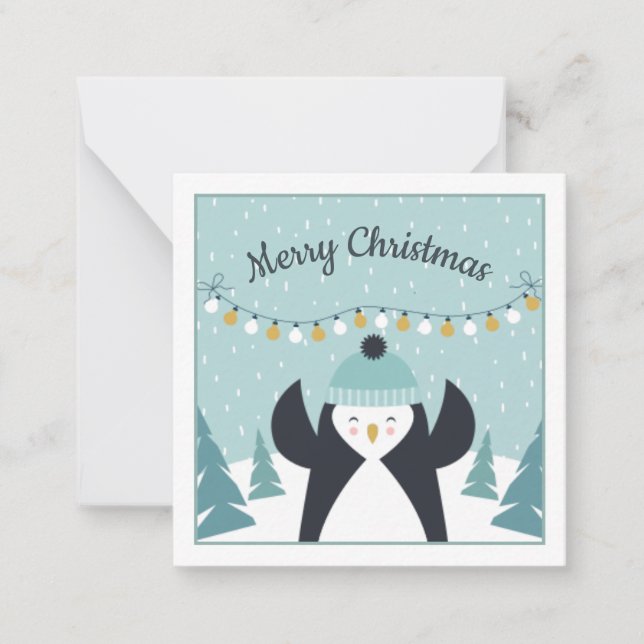Carte De Correspondance Joli manchot d'hiver Art Joyeux Noël (Devant)