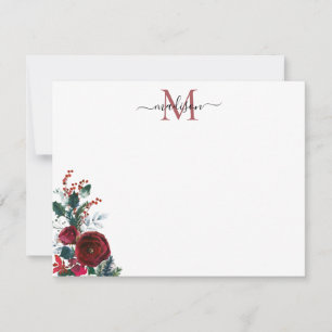 Carte De Correspondance Joli monogramme floral de Noël en rose rouge de Bo