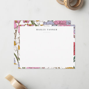 Carte De Correspondance Joli Motif de fleurs colorées à la frontière plate