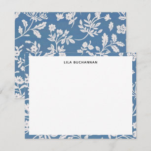 Carte De Correspondance Joli motif floral blanc et bleu correspondance