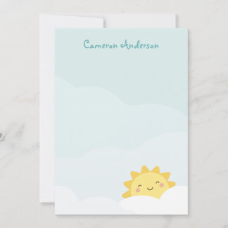 Carte De Correspondance Joli soleil kawaii sur fond de nuage avec texte de