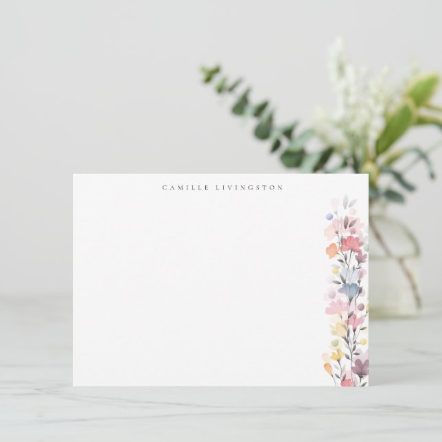 Carte De Correspondance Jolie Aquarelle Pastel Floral Personnalisé (Debout devant)