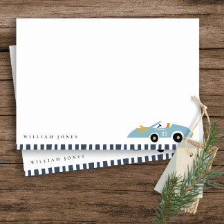 Carte De Correspondance Jolie élégante voiture de course bleue pour enfant