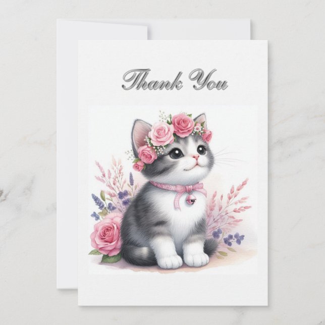 Carte De Correspondance Jolie remerciement d'anniversaire de chaton gris  (Devant)