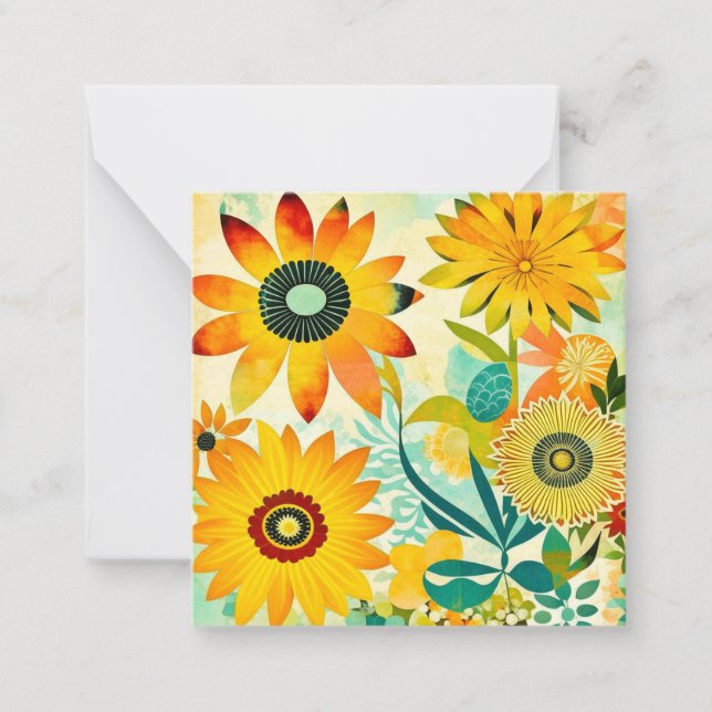 Carte De Correspondance Jolies Fleurs Jaunes Whimsical Folk Art (Devant)