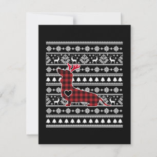 Carte De Correspondance Jour de Noël du chien Dachshund Red Plaid Buffalo