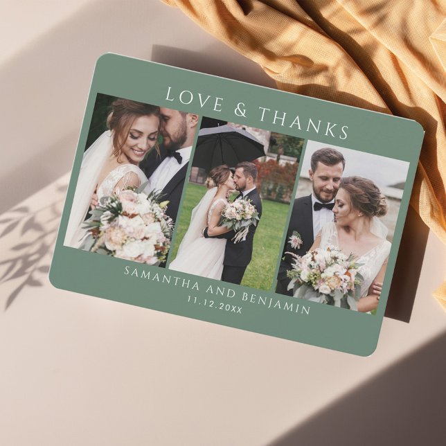 Carte De Correspondance Jour du mariage Photo Collage Merci (Love and Thanks Wedding Thank You Photo Collage Card)