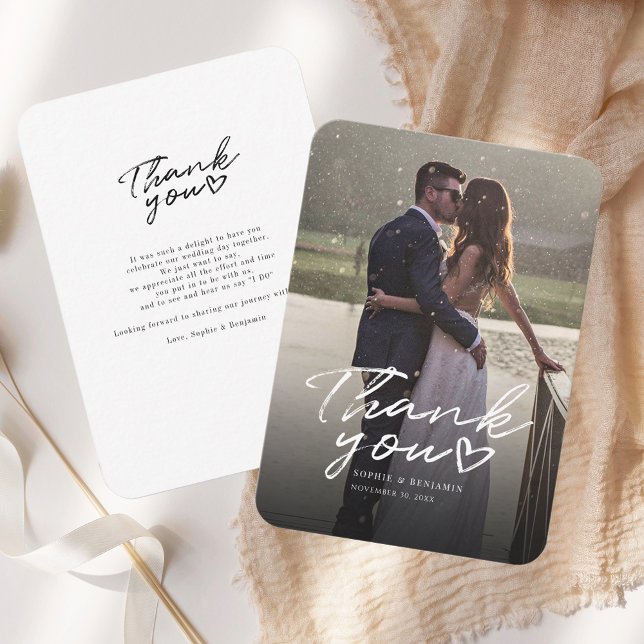 Carte De Correspondance Jour du mariage Photo Lettré Merci Budget (Wedding Day Photo Thank You Card)