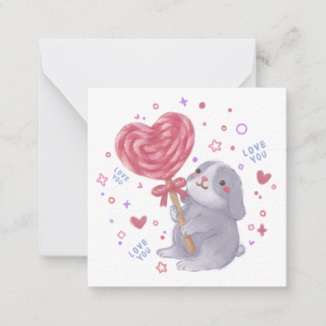 Carte De Correspondance Joyeuse Saint-Valentin avec Bunny & Lollipop (Devant)