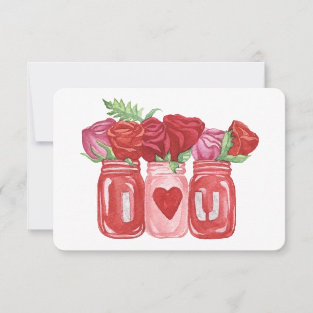 Carte De Correspondance Joyeuse Saint-Valentin Roses Pot Mason (Devant)