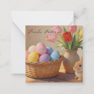Carte De Correspondance Joyeuses Pâques avec des œufs colorés et des tulip