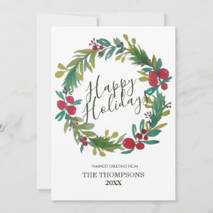 Carte De Correspondance Joyeuses vacances Aquarelle Floral Wreath