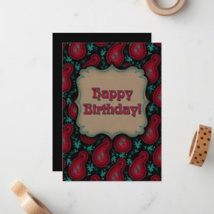 Carte De Correspondance Joyeux Anniversaire Bourgogne Rouge Paisley