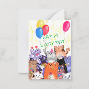 Carte De Correspondance Joyeux Anniversaire - Dessin de fête de chat heure