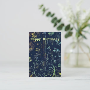 Carte De Correspondance Joyeux Anniversaire - Guitare aux Fleurs Romantiqu
