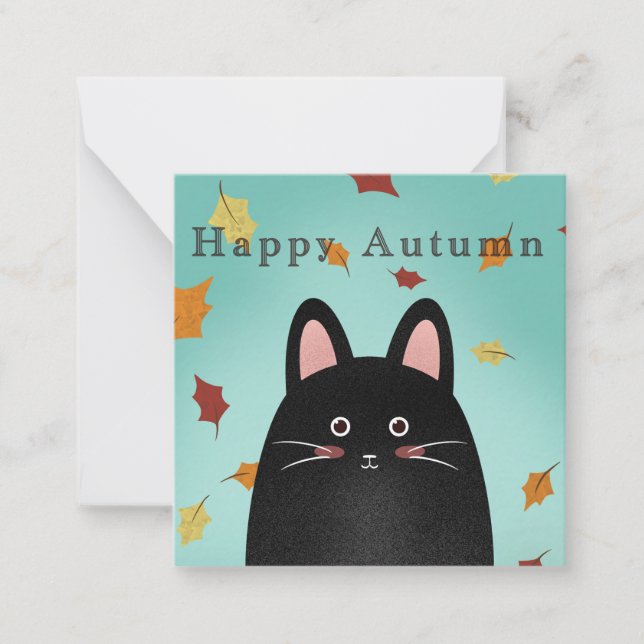 Carte De Correspondance Joyeux chat noir d'automne (Devant)
