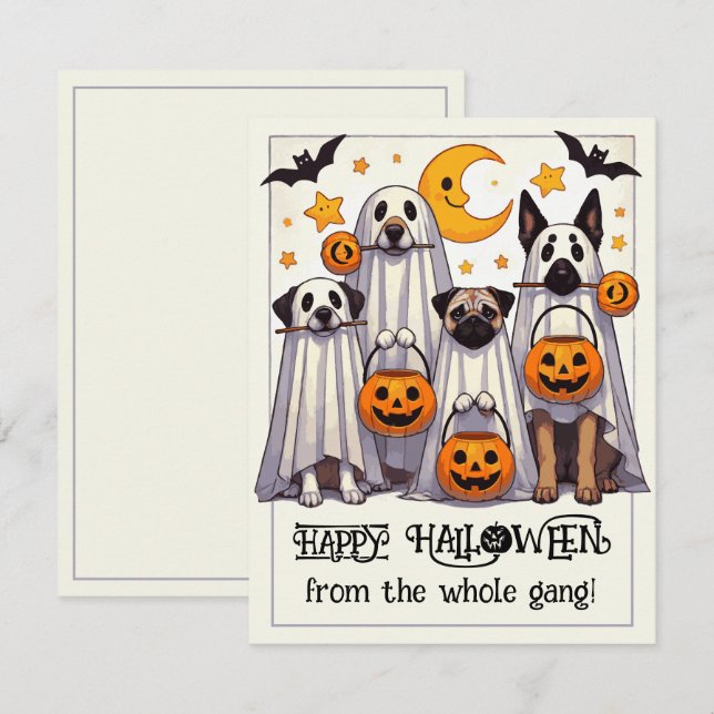 Carte De Correspondance Joyeux Chiens d'Halloween en costume fantôme (Devant / Derrière)