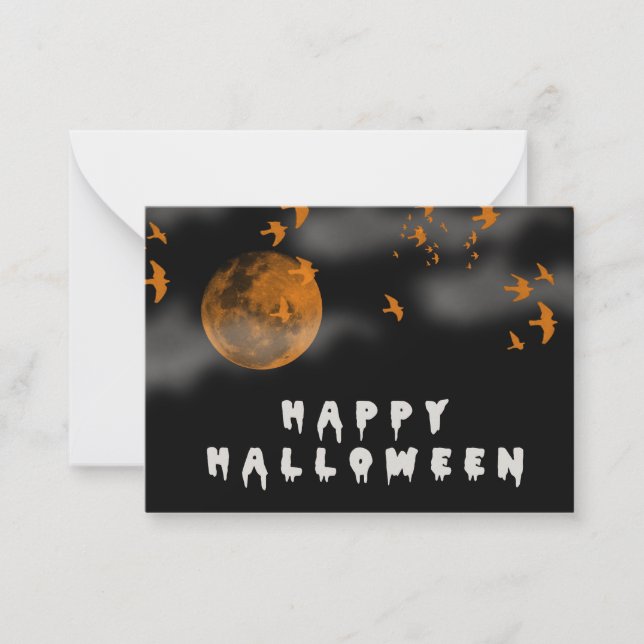 Carte De Correspondance Joyeux Halloween avec pleine lune (Devant)