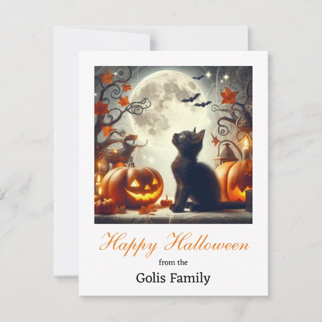 Carte De Correspondance Joyeux Halloween Chat Citrouille Note Voiture (Devant)