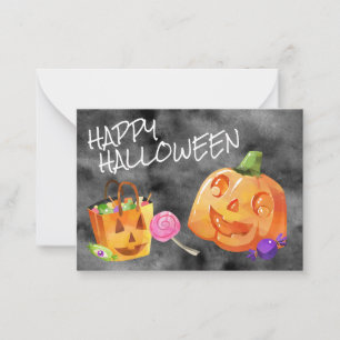 Carte De Correspondance Joyeux Halloween Citrouille Bonbons Orange Noir