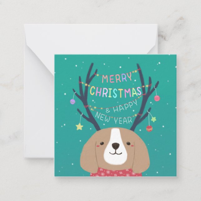 Carte De Correspondance Joyeux Noël : Art d'Illustration Beagle (Devant)