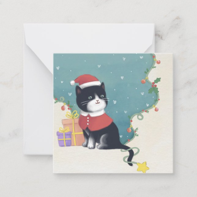 Carte De Correspondance Joyeux Noël : Art d'illustration de chat (Devant)