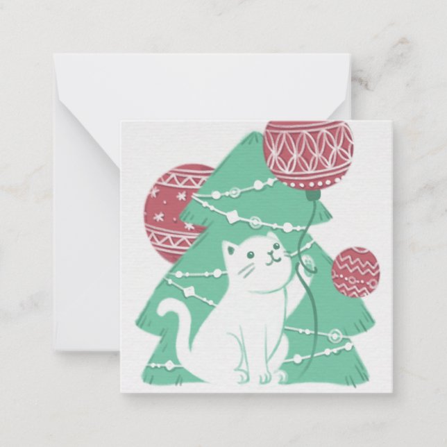 Carte De Correspondance Joyeux Noël : Chat & Ornements (Devant)