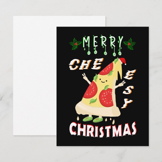 Carte De Correspondance Joyeux Noël Cheesy Noël Noël Père Noël Pizza Noël (Devant / Derrière)