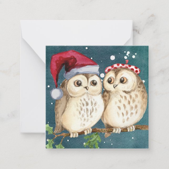 Carte De Correspondance Joyeux Noël/Joyeux Chouettes de Fêtes (Devant)