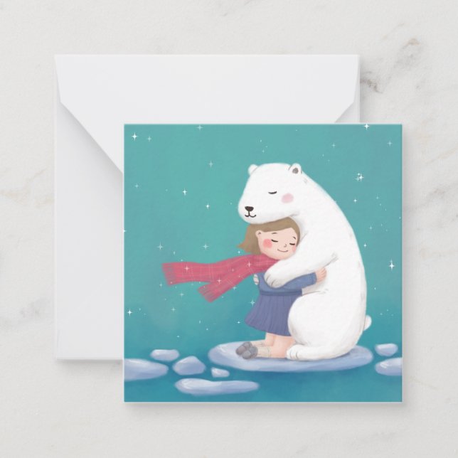 Carte De Correspondance Joyeux Noël : Ours Polaire & Illustration enfant (Devant)