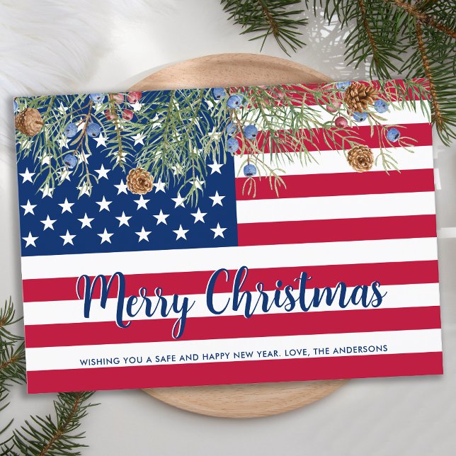 Carte De Correspondance Joyeux Noël Patriotique Joyeux Flag américain (Créateur téléchargé)
