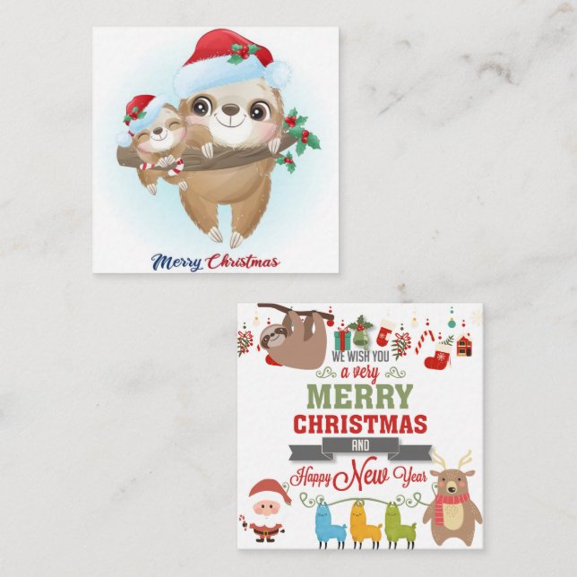 Carte De Correspondance Joyeux Paresseux Noël (Devant / Derrière)