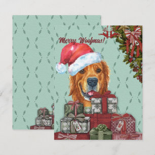 Carte De Correspondance Joyeux Woofmas Golden Retriever Santa Hat Noël