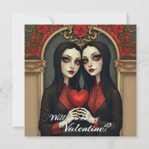 Carte De Correspondance Jumelles gothiques de la Saint-Valentin avec cœur 