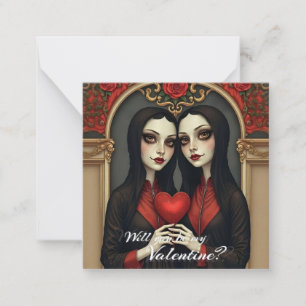 Carte De Correspondance Jumelles gothiques de la Saint-Valentin avec cœur
