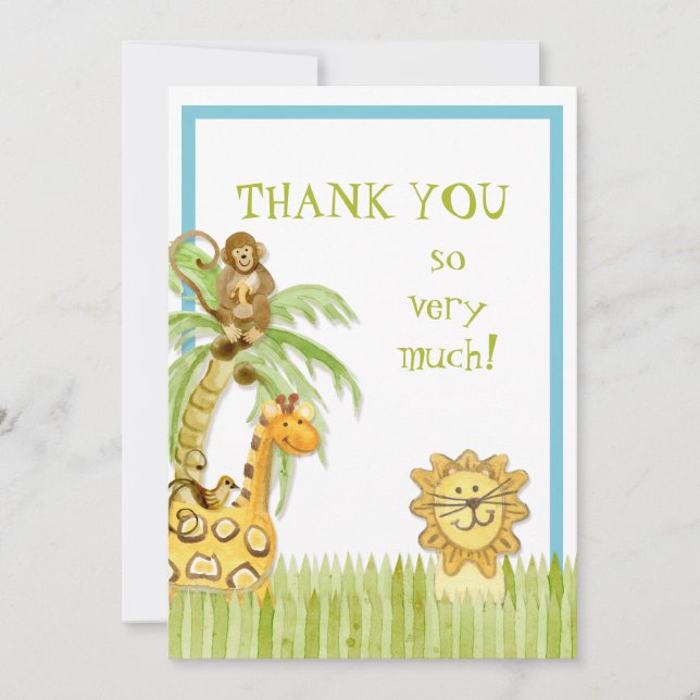Carte De Correspondance Jungle Babies, Garçon Merci Notes (Devant)