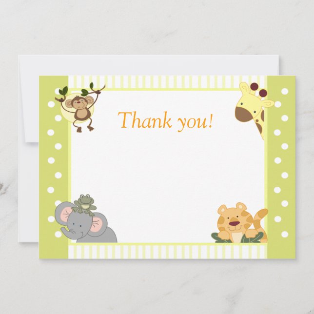 Carte De Correspondance Jungle Safari Baby shower Merci notes (Devant)