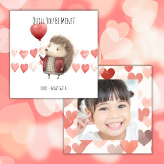 Carte De Correspondance La Saint-Valentin en classe, Hérisson Mignon, Phot