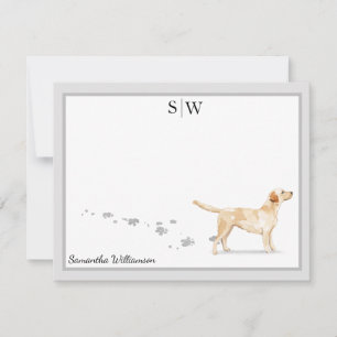 Carte De Correspondance Labrador Retriever Gris Bordure Monogramme personn