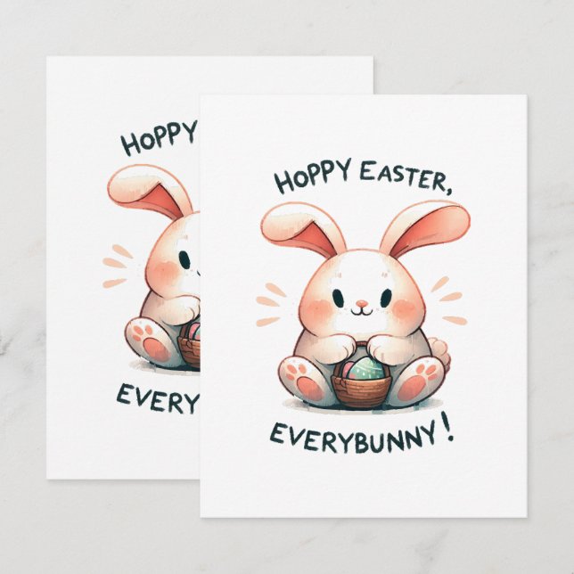 Carte De Correspondance Lapin de Pâques Joyeuses Pâques, à tout le monde ! (Devant / Derrière)