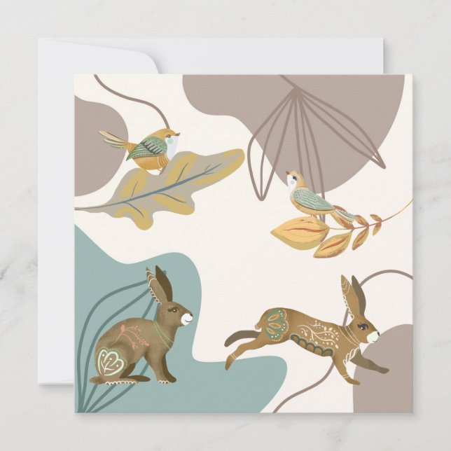 Carte De Correspondance Lapins nordiques et oiseaux blancs (Devant)