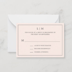 Carte De Correspondance Lauren Blush Pink Monogramme Mariage élégant