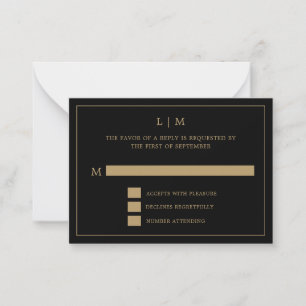 Carte De Correspondance Lauren Noir et Or Monogramme Mariage élégant