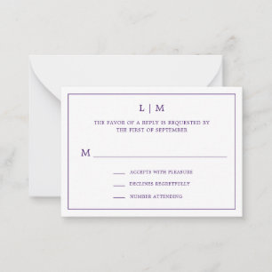 Carte De Correspondance Lauren Purple Monogramme Mariage élégant