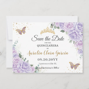 Carte De Correspondance Lavande Lilas Floral Quinceañera 15 Enregistrez la