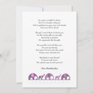 Carte De Correspondance Le baby shower d'éléphant vous remercient des