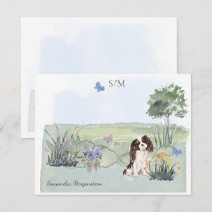 Carte De Correspondance Le roi Charles Spaniel Chien Papillon Monogramme N