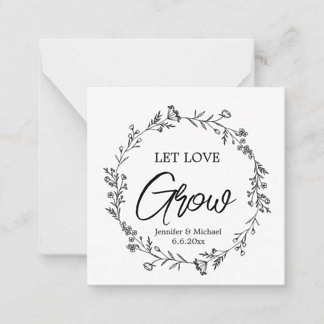 Carte De Correspondance let love grow ,botanical wedding plant favor (Devant)