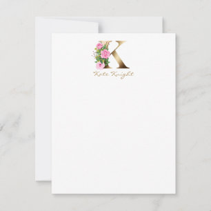 Carte De Correspondance Lettre élégante K Roses roses roses roses or Monog