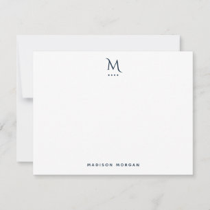 Carte De Correspondance Lettres initiales modernes presse simple bleu mari